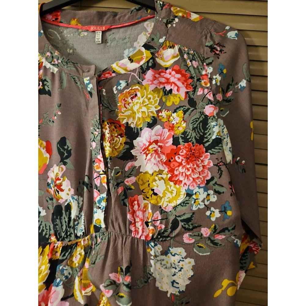 BNWOT Joules Size 10-12 Tunic Dress Top Floral ButtonUp 3/4 Sleeves Ruffle Waist - Picture 12 of 14